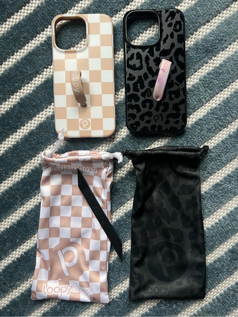 Loopy Case Bundle: tan Checkerboard & Black Leopard iPhone 13 Pro